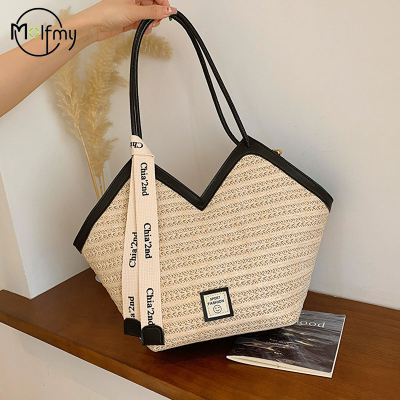 Beach Bag Straw - Ladies Beach Bag Vintage Handmade Woven
