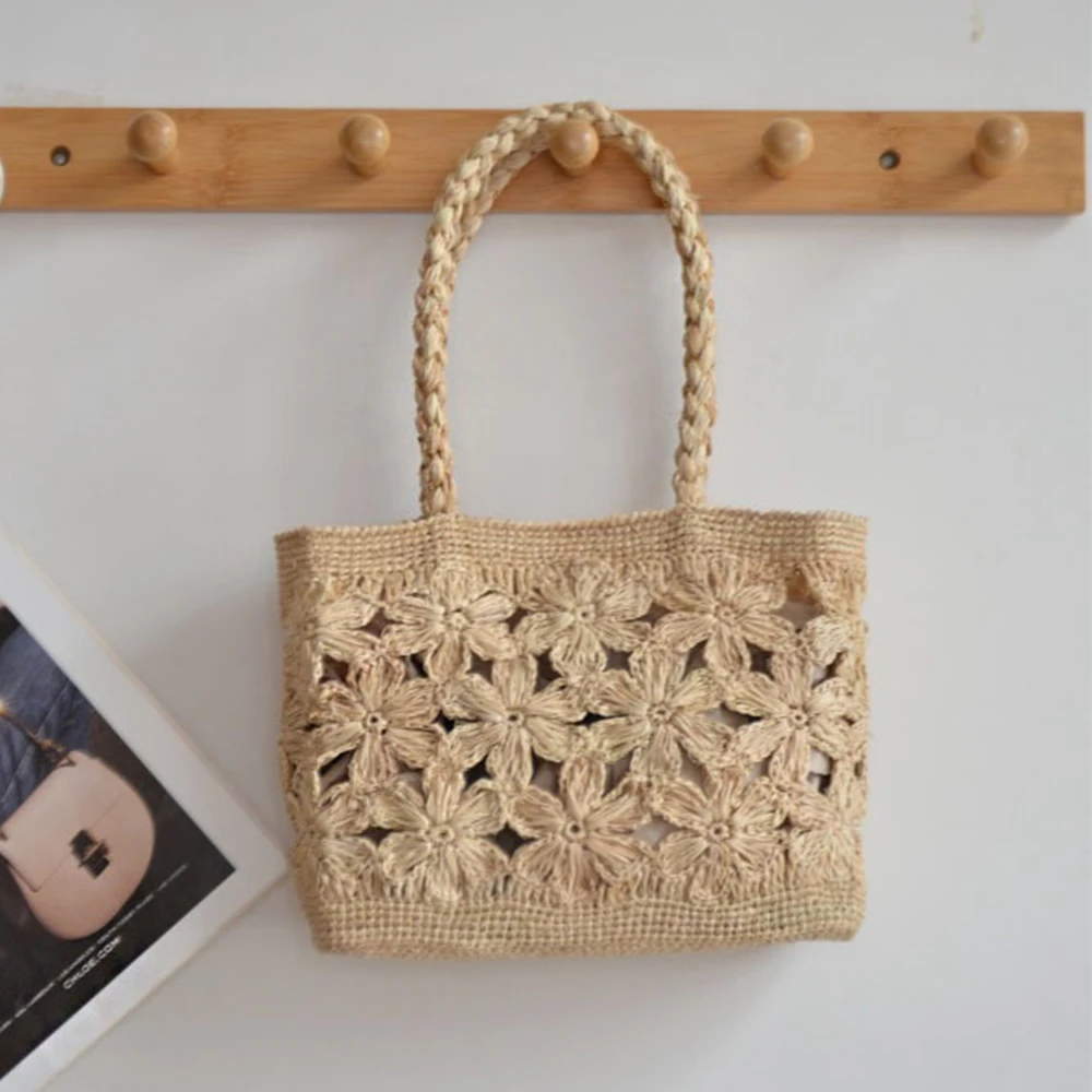 Beach Bag Straw - Bohemian Flower Straw Bag Tote Hollow