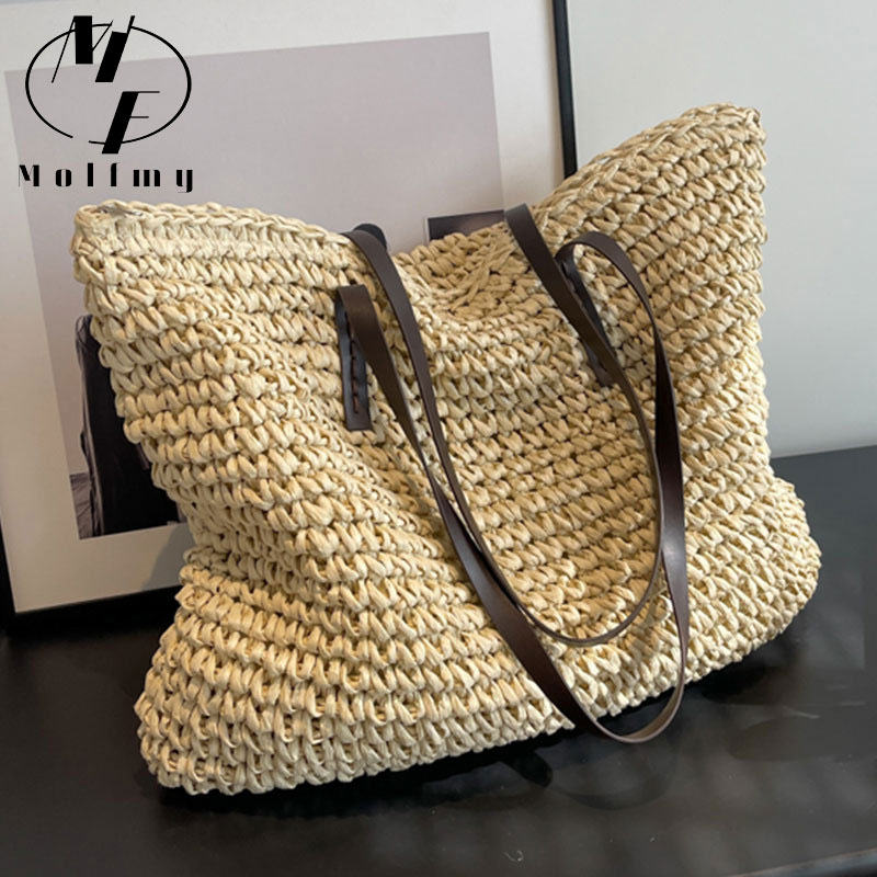 Beach Bag Straw - Straw Woven Tote Bags Casual Large