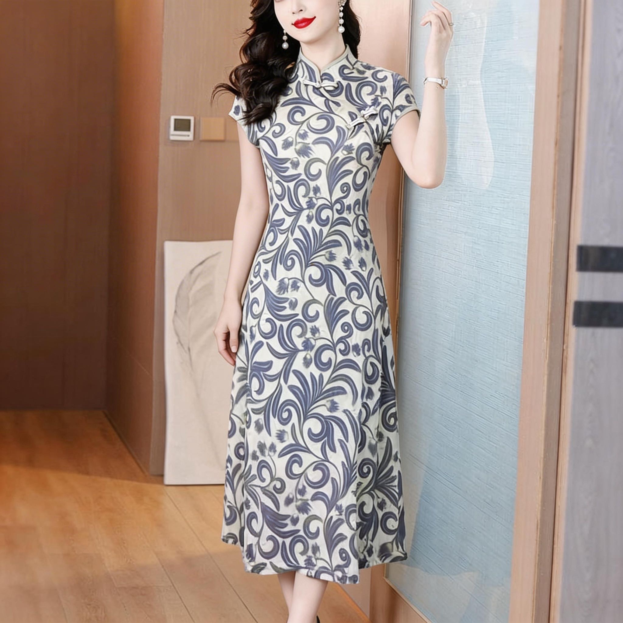 Sundress Midi Floral - 2026 Chinese Style Floral Ice Silk