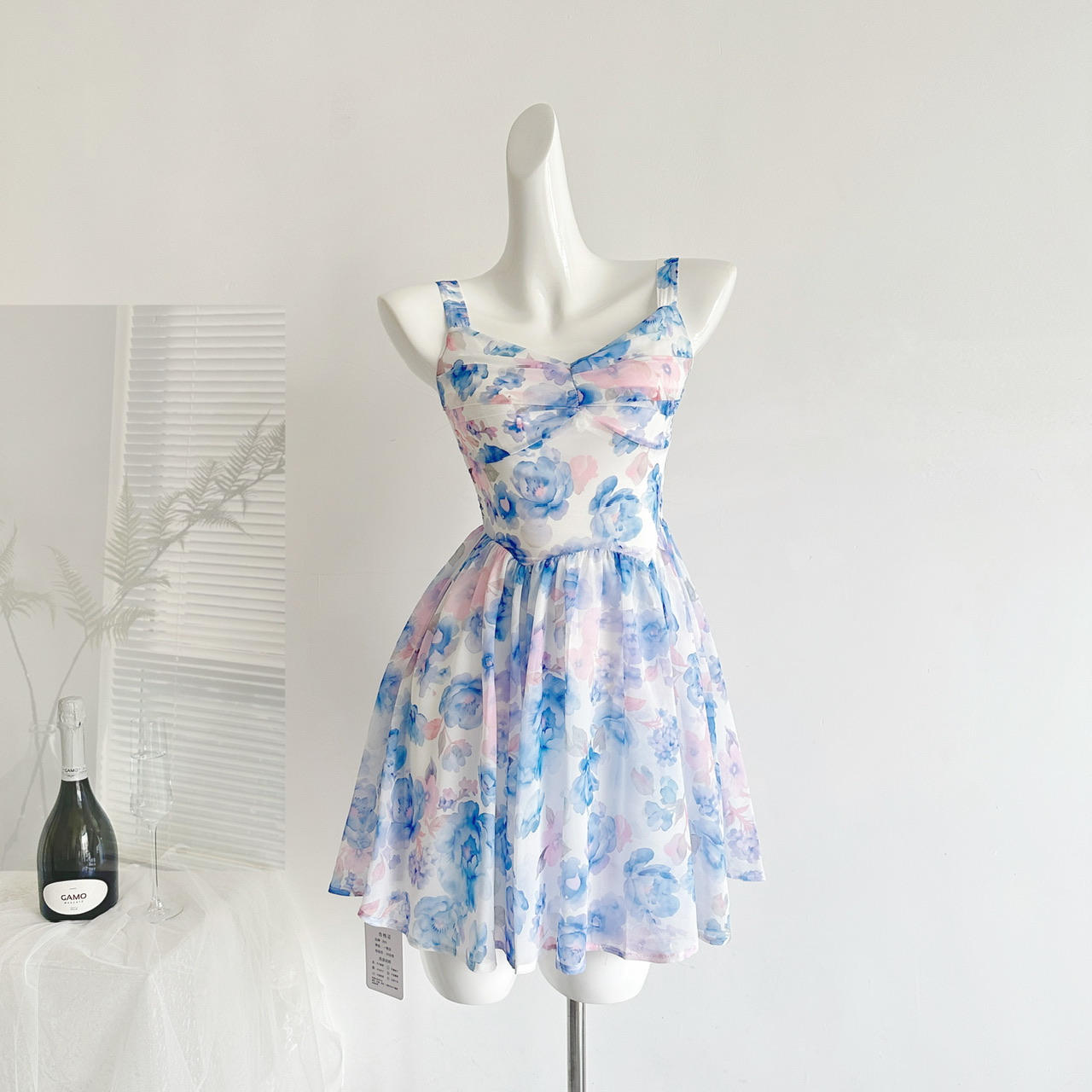 Sundress Midi Floral - Klein Blue Floral Halter Dress Women