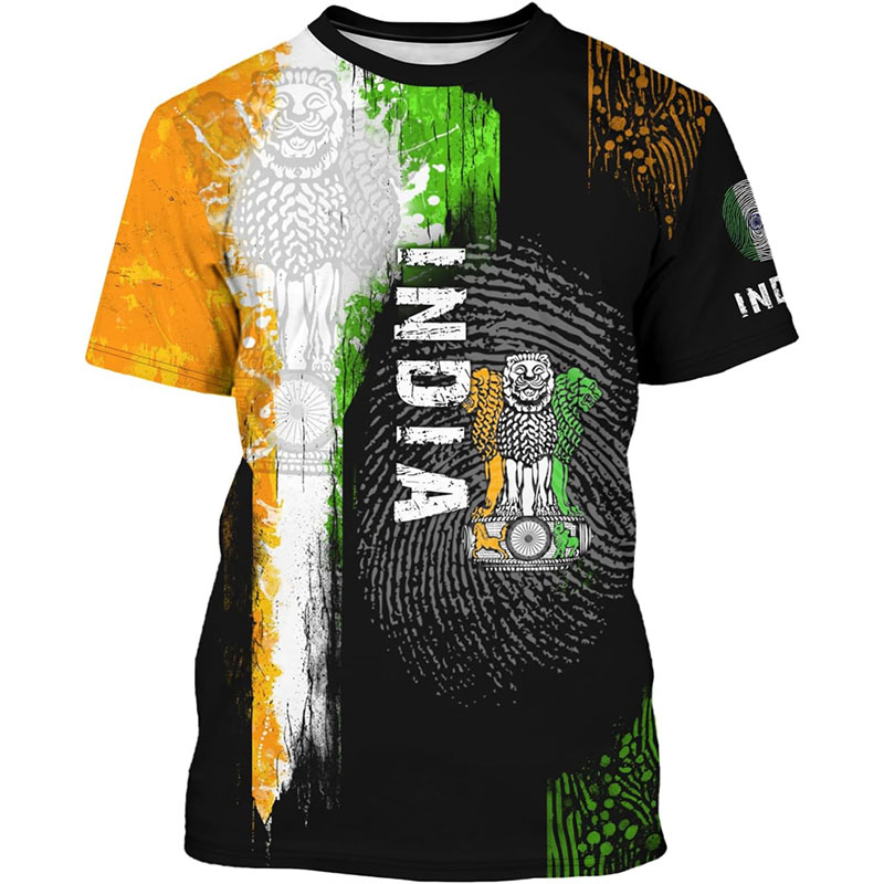 India Flag Print T-shirt Men's - огляд і ціна Summer Clothing India