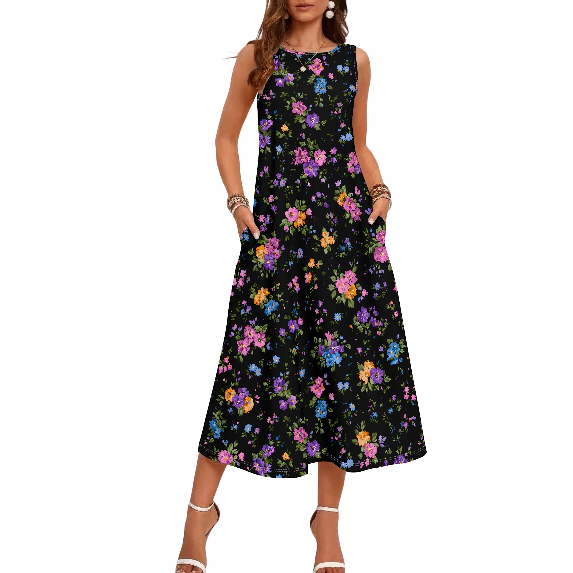 Floral Print Sleeveless Dress, - огляд і ціна Sundress Midi Floral