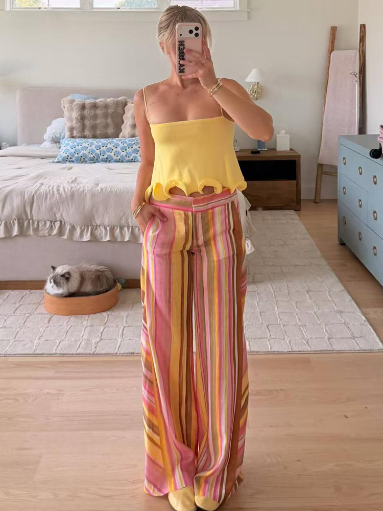 Women's Striped Pants Female L - огляд і ціна Palazzo Pant Wide