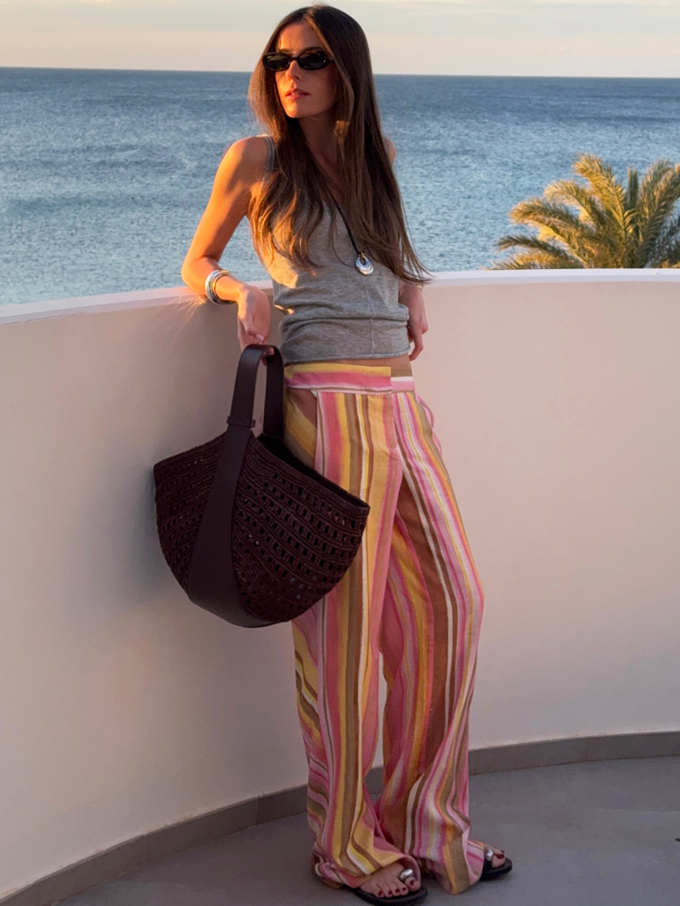Women's Striped Pants Female L - огляд і ціна Palazzo Pant Wide