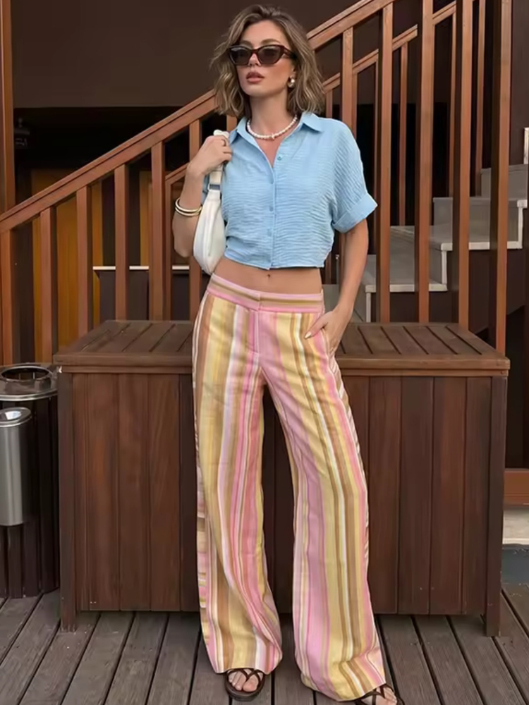 Women's Striped Pants Female L - огляд і ціна Palazzo Pant Wide