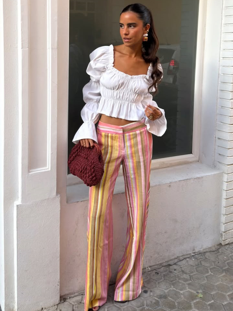 Women's Striped Pants Female L - огляд і ціна Palazzo Pant Wide