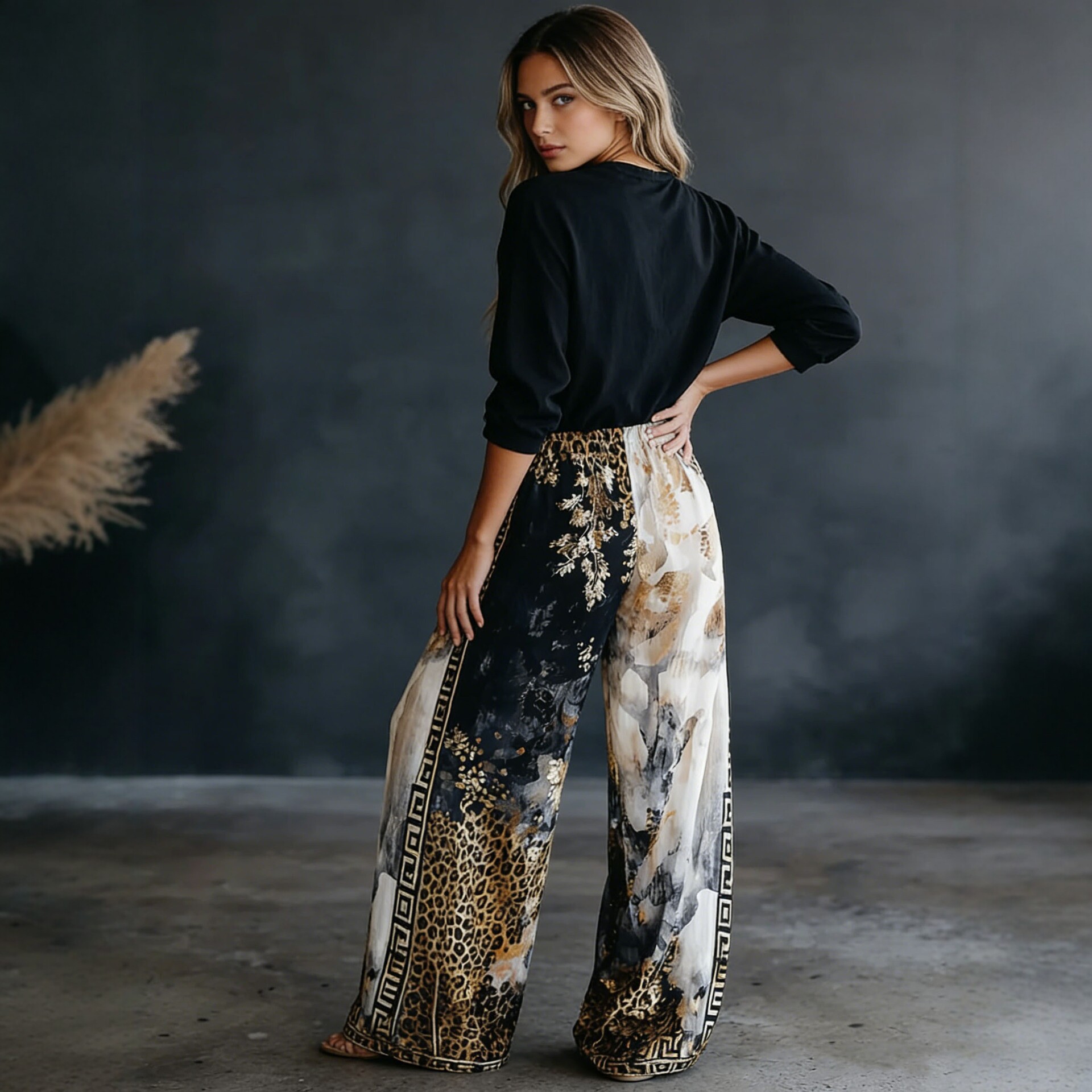Women Color Block Leopard Prin - огляд і ціна Palazzo Pant Wide