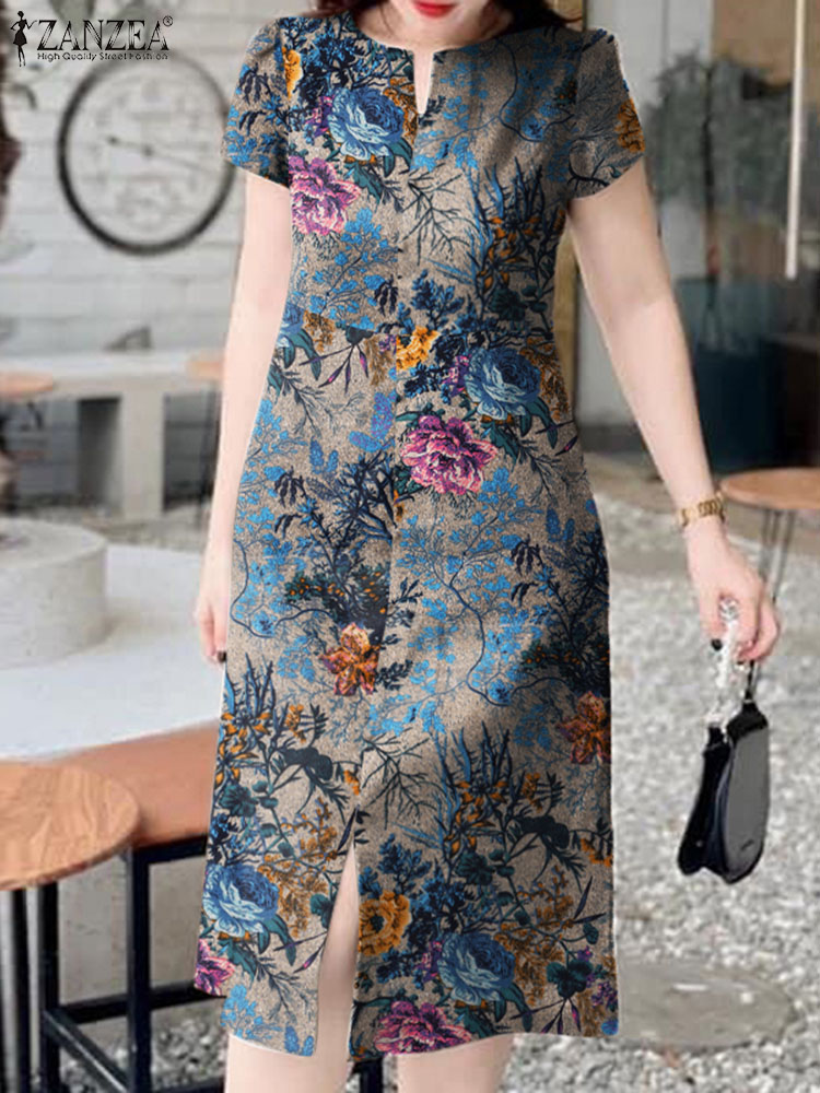 Fashion Retro Short Sleeve Rob - огляд і ціна Sundress Midi Floral