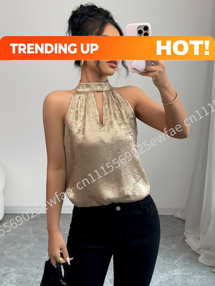 Champagne Golden Shiny Glossy  - огляд і ціна Halter Neck Top