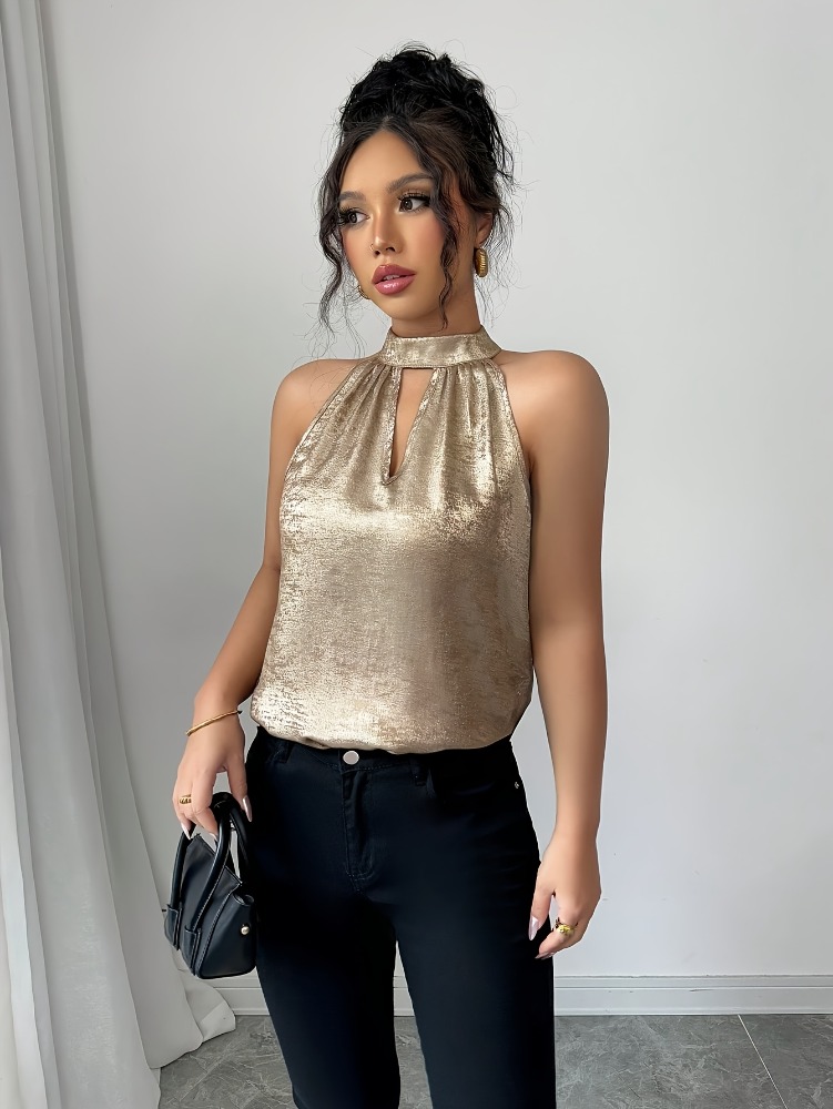 Champagne Golden Shiny Glossy  - огляд і ціна Halter Neck Top