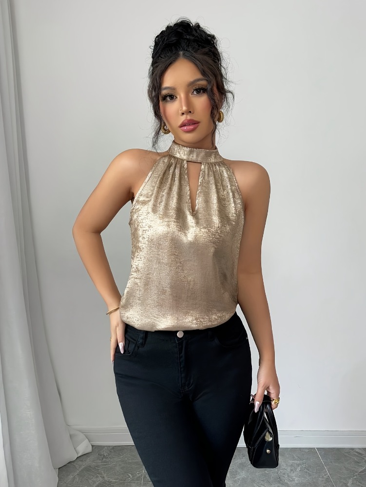 Champagne Golden Shiny Glossy  - огляд і ціна Halter Neck Top