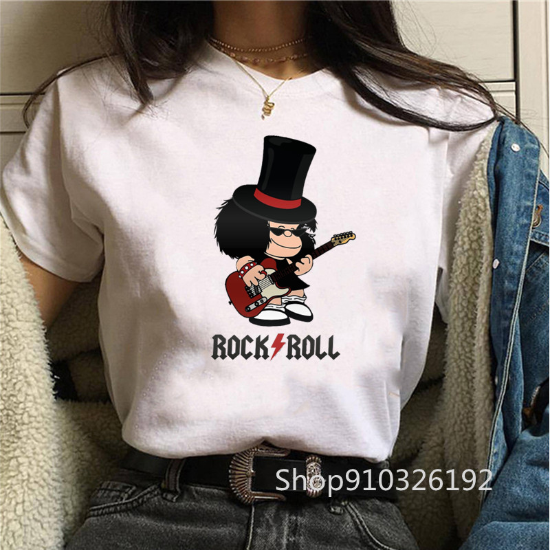 Rock Roll Mafalda tshirt Funny - огляд і ціна Summer Clothing For Teens