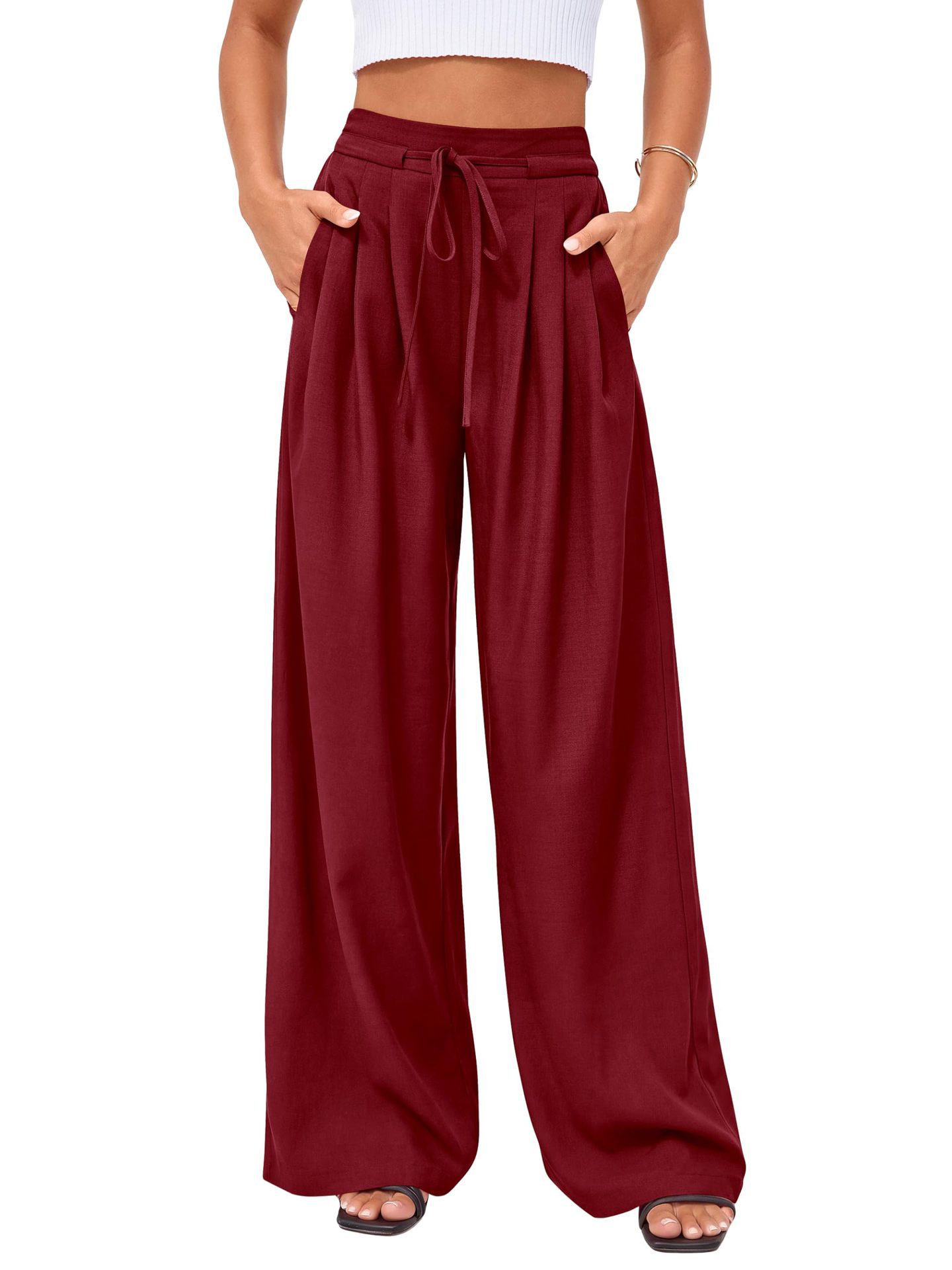 Women High Waist Drawstring Wi - огляд і ціна Palazzo Pant Wide