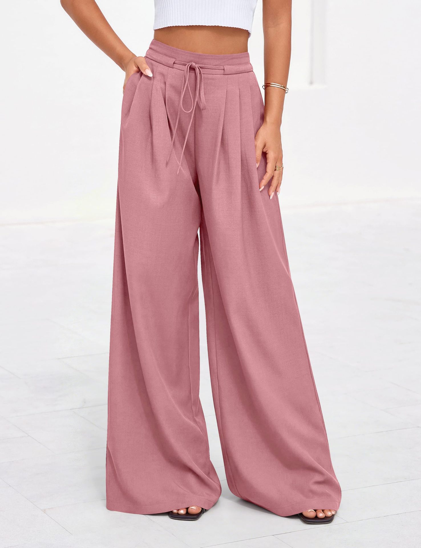 Women High Waist Drawstring Wi - огляд і ціна Palazzo Pant Wide
