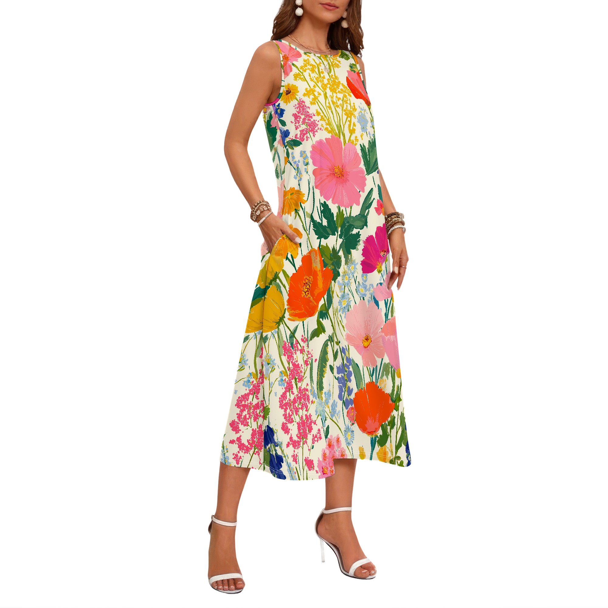 Floral Sleeveless Dress, Vibra - огляд і ціна Sundress Midi Floral