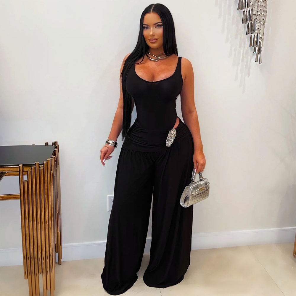 Solid Color 2 Piece Woman Set  - огляд і ціна Palazzo Pant Wide