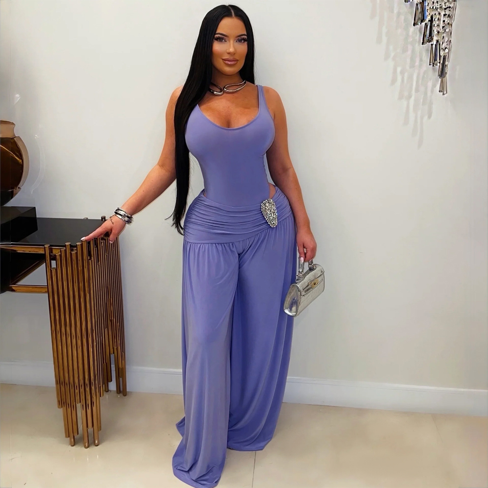 Solid Color 2 Piece Woman Set  - огляд і ціна Palazzo Pant Wide