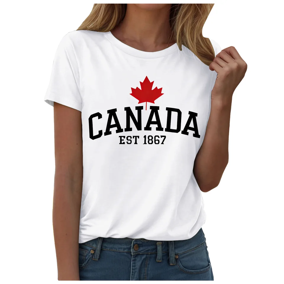 Maple Leaf Flag T-Shirt For Wo - огляд і ціна Summer Clothing Women Canada