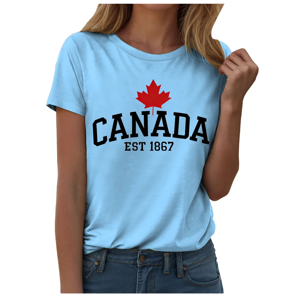 Maple Leaf Flag T-Shirt For Wo - огляд і ціна Summer Clothing Women Canada