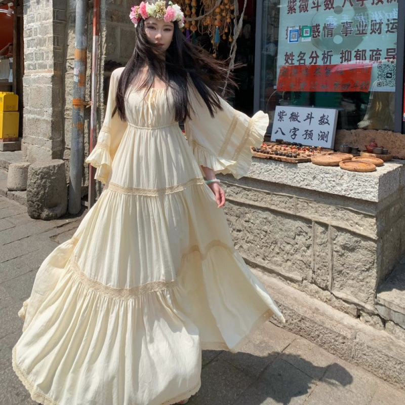 New Elegant Square Neck Trumpe - огляд і ціна Summer Clothing Women Sale